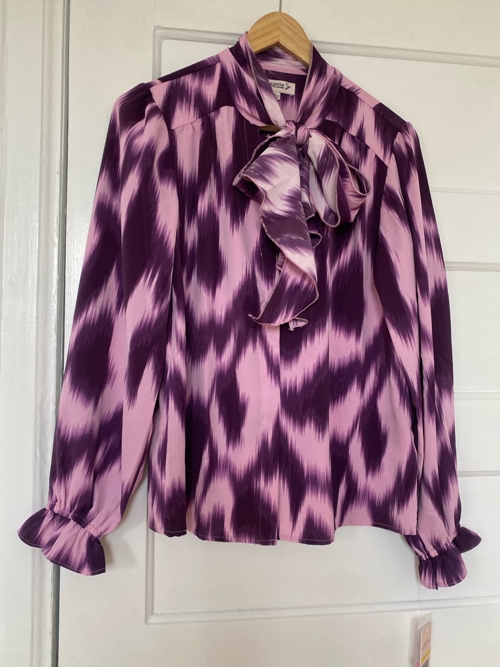 Nanette Lepore bright purple blouse with neck tie sash